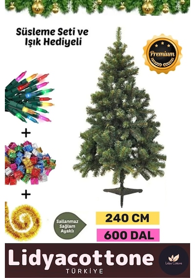 Noel Paketi Süsleme Seti Yılbaşı Çam Ağacı Renkli Işığı Kutlama Parti Yeni Yıl Süsleri 240cm 600 Dal Standart