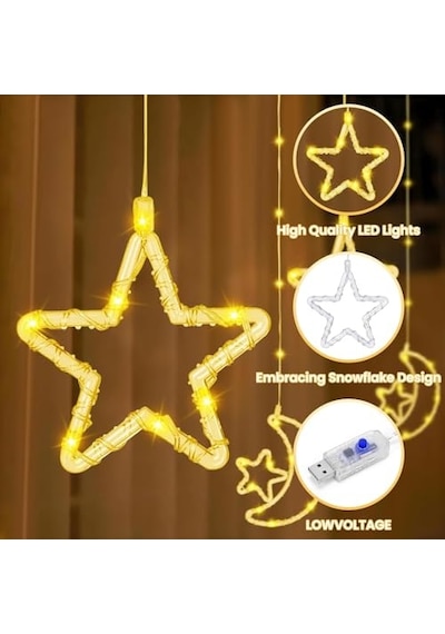 Su Geçirmez 3 Metre Led Işıklı Ay Ve Yıldız Işık Zinciri Dekoratif Fişli Aydınlatma Ev Dekorasyonu Salon Oda M Diğer
