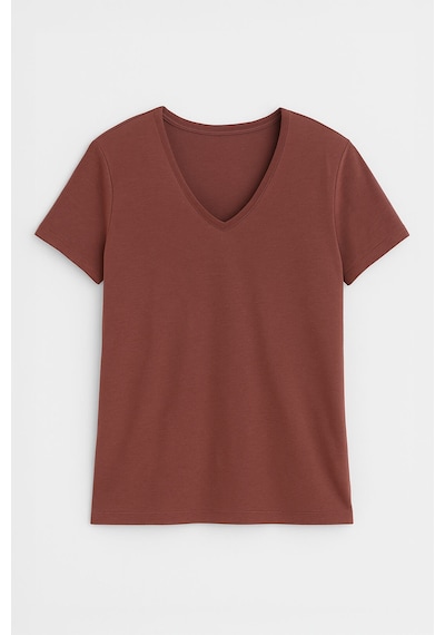 Markapia Kadın V Yaka Kısa Kollu Düz T-shirt Bordo