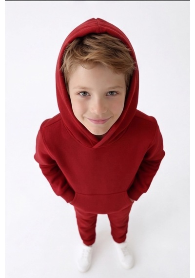 Esila Kids Çocuk Eşofman Takımı Kapüşonlu 3 İp 5-10 Yaş Bordo
