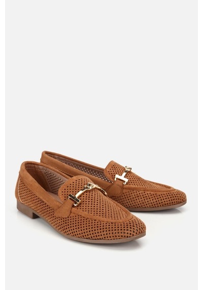 Yaya Kadın Taba Süet Tokalı Zımba Detaylı Loafer