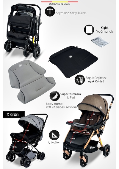 Baby Home 900 X3 Çift Yönlü Bebek Arabası