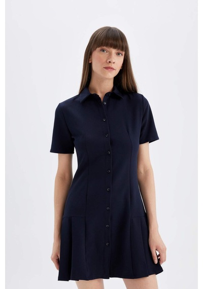 Defacto Polo Yaka Basic Düz Kısa Kollu Pileli Mini Elbise D4203AX24AUNV245 Defacto Polo Yaka Basic Düz Kısa Kollu Pileli Mini Elbise D4203AX24AUNV245