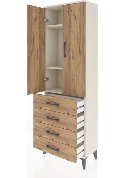 Arges Dolap 3 Raflı 4 Çekmeceli 2 Kapaklı 60x30x182 Aytaşı-çam Aytaşı