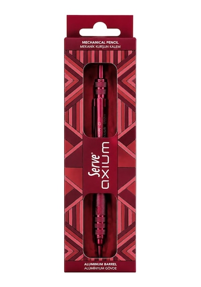 Serve Axium Mekanik Kurşun Kalem 0.7 Mm Alüminyum Gövde - Metalik Bordo Çok Renkli