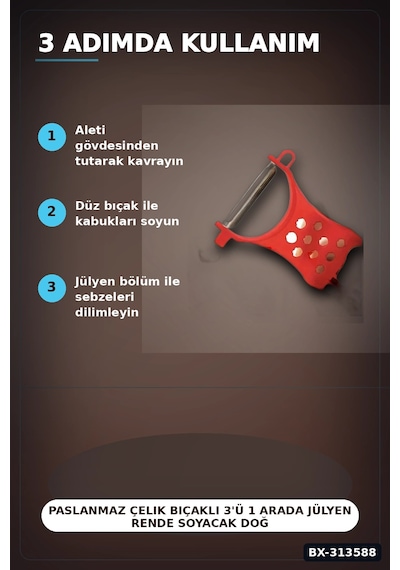 Paslanmaz Çelik Bıçaklı 3'ü 1 Arada Jülyen Rende Soyacak Doğrayıcı Mutfak Aleti Bx-313588 Diğer