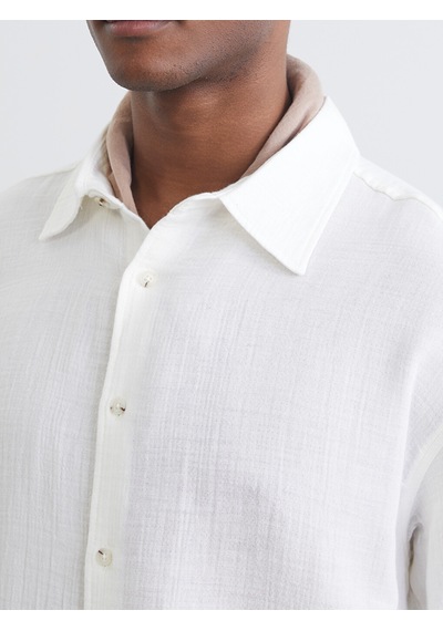 Lcw Vision Beyaz Regular Fit Dokulu Erkek Basic Gömlek