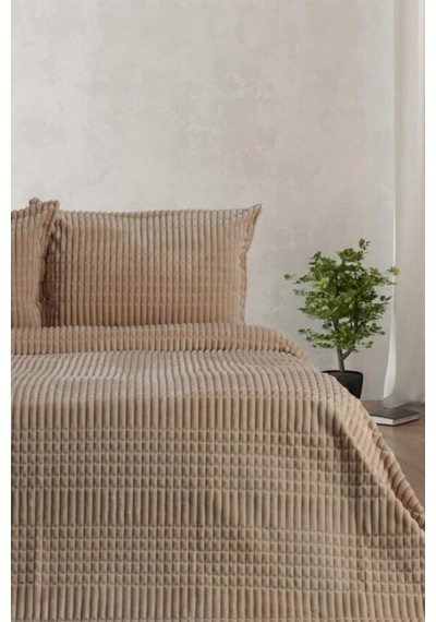 Merinos Modern Line Çift Kişilik Battaniye Seti Bej Bej