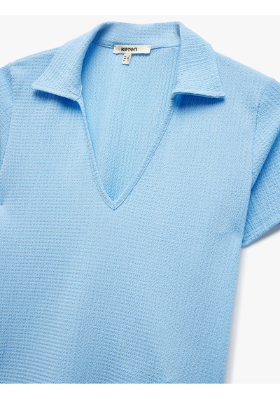 Koton Regular Fit Dokulu Kısa Kollu V Polo Yaka Tişört Mavi 5sak50352ek Mavi