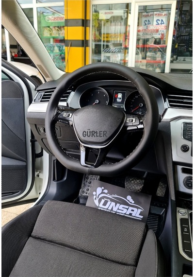 Deri Dikmeli Direksiyon Kılıfı Dikişli Sarmalı Bej Renk Vw Polo 2017 Uyumlu 38 10.5cm