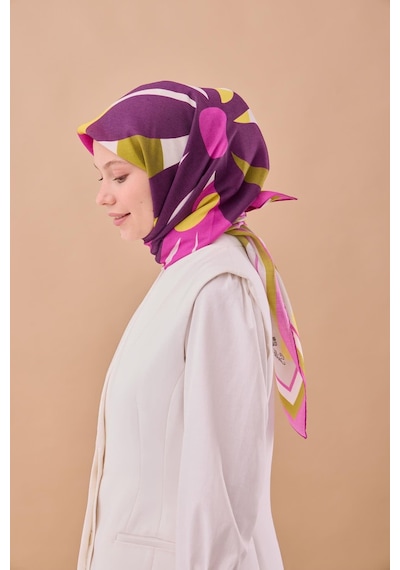 Silk Home Aura Eşarp 140001-18 Fuşya, Yağ Yeşili, Sarı,gümüş, Mor