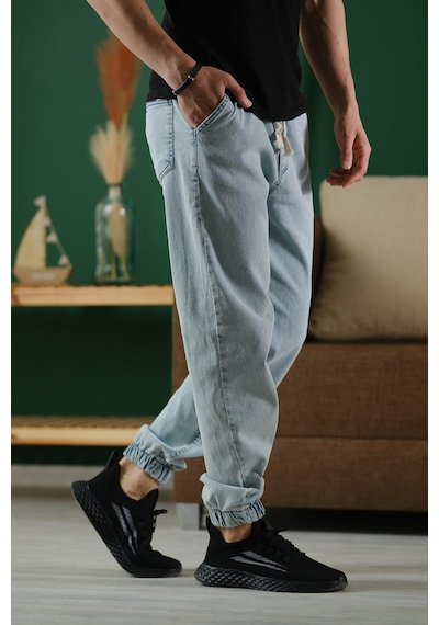 Oksit Zessi Paçası Ve Beli Lastikli Slim Fit Likralı Kot Jogger Pantolon Siyah