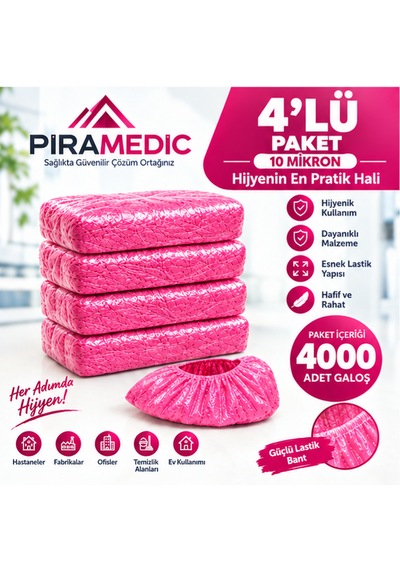 Piramedic Galoş 10 Micron 4000 Adet Pembe Galoş