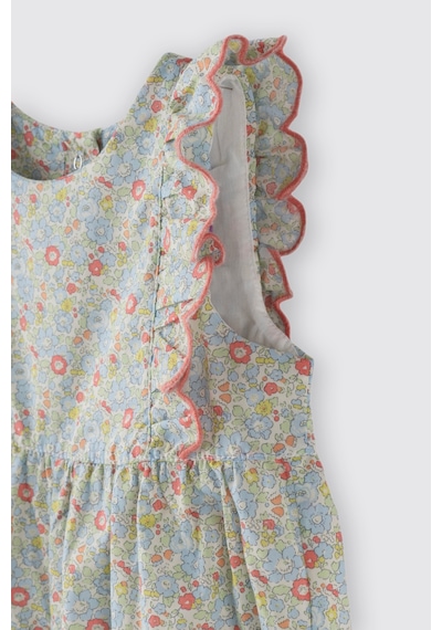 Panço Liberty Kumaş Çiçek Desenli Kolları Fırfır Detaylı Yenidoğan Tulum Mavi 5611GN30003