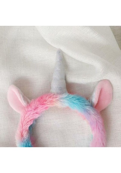 Unicorn Kulaklı ve Boynuzlu Tac Peluş Saç Bandı
