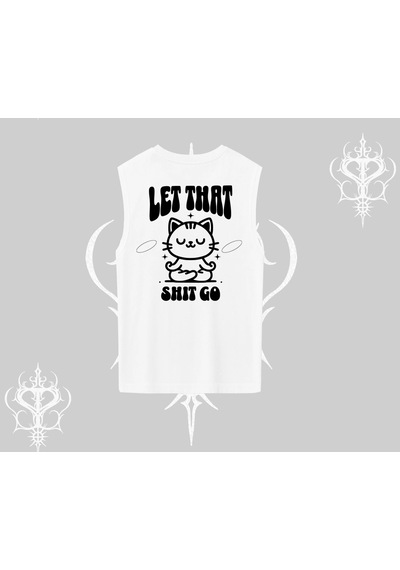 Tarzsokak Meditasyon Yapan Kedi Baskılı Kolsuz Tshirt Beyaz