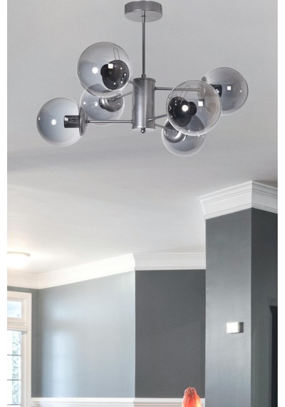 Seul Modern Tasarım Salon Yemek Odası Mutfak Gri Renk Füme Camlı Sarkıt 6 Lı Avize Gri Füme Gri Füme