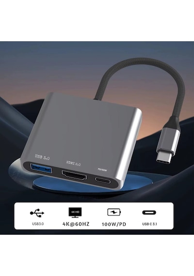 Usb Çoklayıcı 3in1 Hub Type-c 4k Hdmı Usb 3.0 Okuyucu