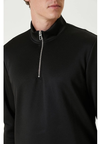 Barlashive Erkek 3 İplik Pamuklu Uzun Kol Yarım Farmuarlı Yakalı Sweatshirt - Siyah Çok Renkli