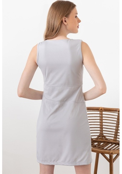 Aqe Fashion Kadın Gri Renk Bloklu Elbise Gri