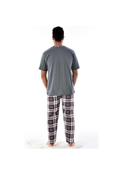 Pemilo 31101 - 1 2105 Ekose Desenli Kısa Kol Erkek Pijama Takımı Füme