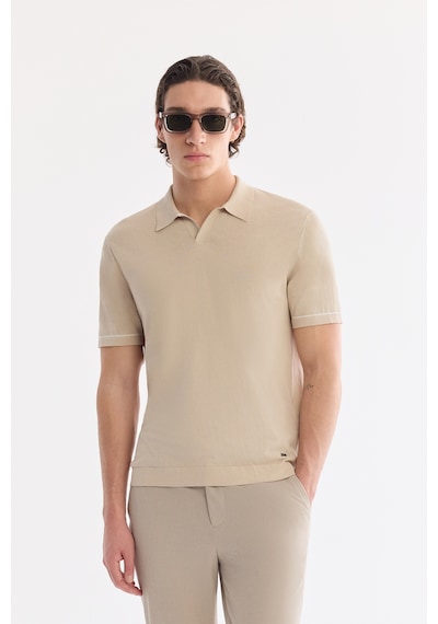 Avva Erkek Bej Polo Yaka Düğmesiz %100 Pamuk Soft Touch Regular Fit Triko T-shirt A61y5041