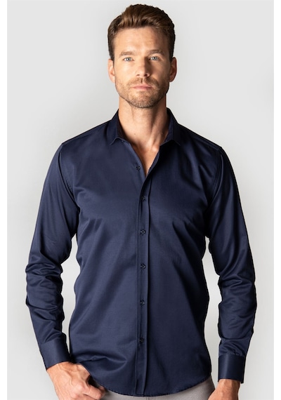 Tudors Modern Slim Fit Dar Kesim Düz Erkek Gömlek-24098 Lacivert