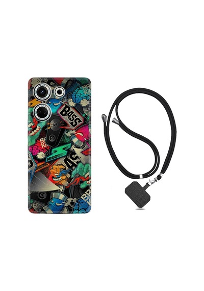 Tecno Camon 20 Pro Kılıf Desenli İpli Boyun Askılı Silikon Bass 1886