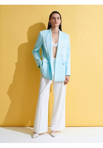 Dilvin 60802 Kruvaze Saten Blazer Ceket-mavi