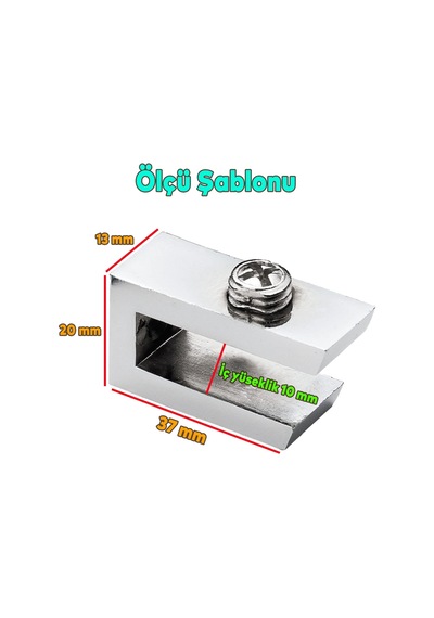 Cam Tutucu Ahşap Raf Tutucu Cam Etejeri Metal U Tipi Krom Metal Vidalı 4 Adet Belirtilmemiş