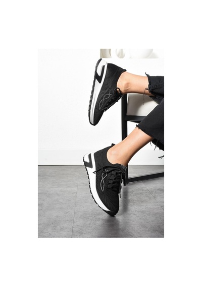 Shoetek Luminita Kadın Sneakers Bağcıklı Triko Dokumalı Yandan Taşlı Spor Ayakkabı Siyah Siyah Shoetek Luminita Kadın Sneakers Bağcıklı Triko Dokumalı Yandan Taşlı Spor Ayakkabı Siyah Siyah