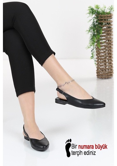 Asmi Shoes Kadın Mary Siyah Cilt Arkası Açık Sivri Burun Günlük Babet Siyah Siyah