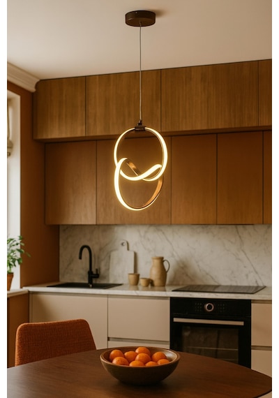 Doruk Kahverengi Modern Tasarım - Salon - Mutfak - Hol Beyaz Led Sarkıt Avize Kahverengi