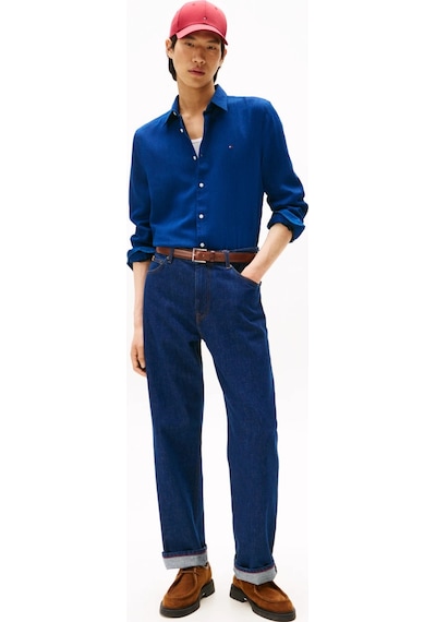 Tommy Hilfiger Sateen Indıgo Sf Shırt Erkek Mavi Gömlek - Mw0mw40498