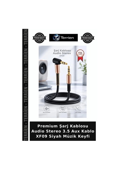 Premium Şarj Kablosu Audio Stereo 3.5 Aux Kablo Xf09 Siyah Müzik Keyfi