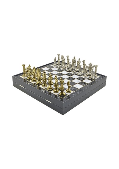 Ayrex Büyük Boy Metal İngiliz Satranç Takımı Parlak Ve Mermer Desenli Sandıklı Mdf Tahtası 36x36x6 Cm.