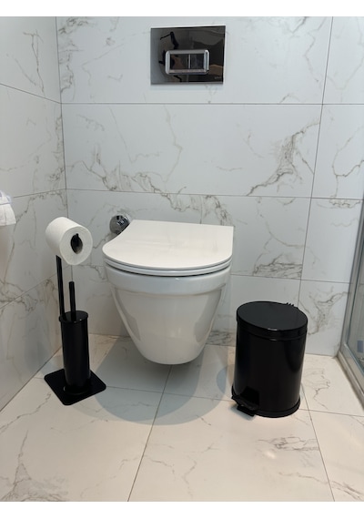 lyla concept Lilyum Banyo Tuvalet Kağıtlık Askılı Fırçalı Ve Çöp Kovası Seti Siyah