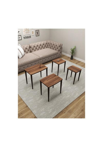 Renlife Zigon Sehpa 4'lü Zigon Mdf Zigon Ahşap Zigon Ceviz Lüx Ceviz Ceviz