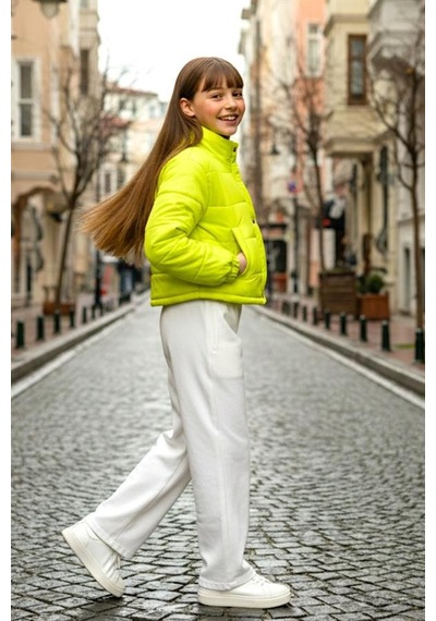 Veraura Lifestyle Kız Çocuk Neon Yeşil Çıtçıtlı Fermuarlı Şişme Mont