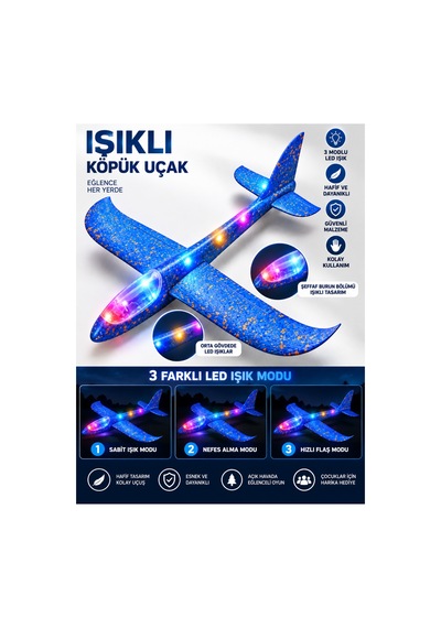 Led Işıklı Köpük Uçak Oyuncak -büyük Boy Hafif Ve Dayanıklı Eva Köpük Kolay Kurulum Açık Hava Çocuk Oyuncağı Mavi - 921717685
