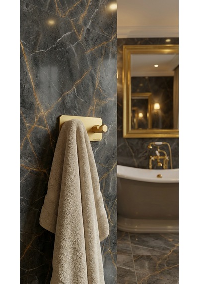 2'li Premium Gold Alüminyum Banyo Mutfak Havlu Bornoz Askısı Yapışkanlı Altın