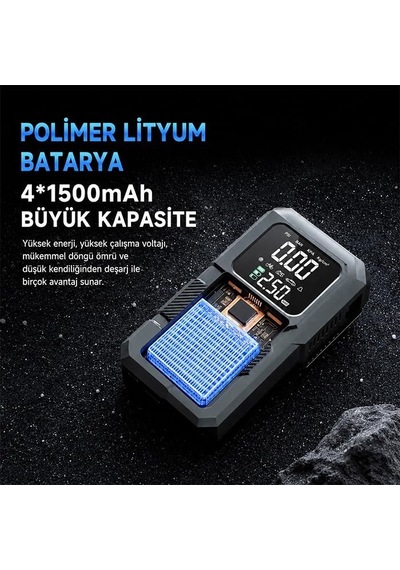 4 İn1 Jump Starter Lastik Sisirme Pompası Ve Powerbank Özellikli Starter Akü Takviye Seti, Sıyah