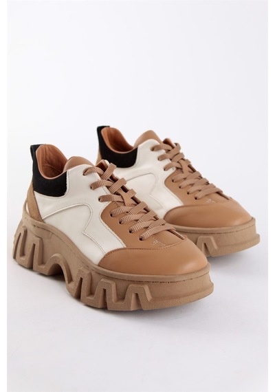 Barbara Taba Hakiki Deri Kalın Tabanlı Kadın Sneaker-Taba