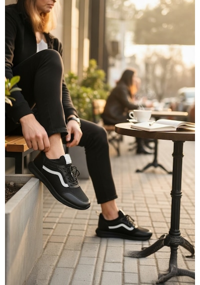 Enoch Erkek Günlük Spor Ayakkabı Klasik Dalga Şeritli Sneaker Rahat Kalıp Yürüyüş Modeli Siyah