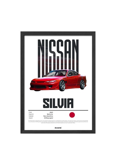Nissan Silvia Araba Siyah Ahşap Çerçeveli Poster, Dekoratif Duvar Tablosu
