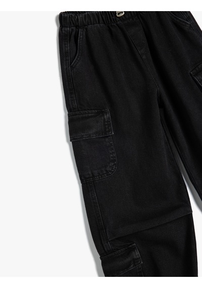Koton Jogger Kot Pantolon Kargo Cepli Düğmeli Pamuklu Siyah 5wkg40032ad Siyah