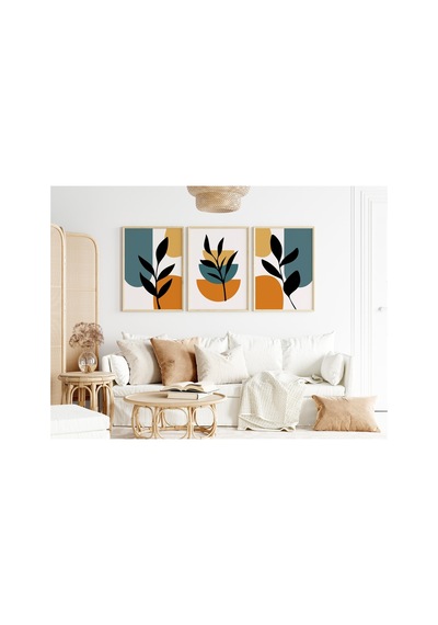 Çerçeveli Modern 3'lü Tablo Seti - Yn-07 Turuncu-yeşil - 609601448 Turuncu-yeşil