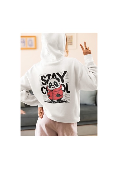 Stil X Sevimli Pandalar Baskılı Kadın Sweatshirt Beyaz-10