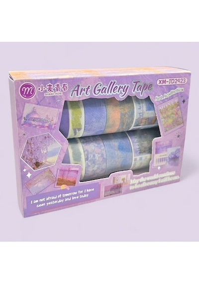 Art Vintage Washi Tape Bant Yapışkanlı Maskeleme Kağıdı Desenli Bant 12'li - Mor Claude Monet Tabloları 1