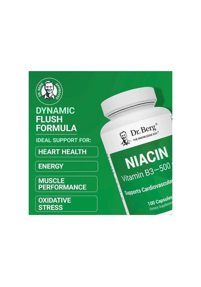Dr. Berg G Niacin Flush Tolerance 500 Mg Vitamin B3 For Heart Brain & Energy Support 100 Caps